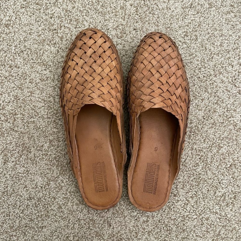 Mohinder's Women's Leather Woven Slides- Honey, Size 9